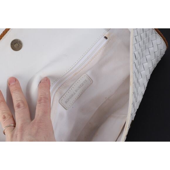 Sondra Roberts White Woven Leather Oversized Flap Clutch Bag - Picture 8 of 8